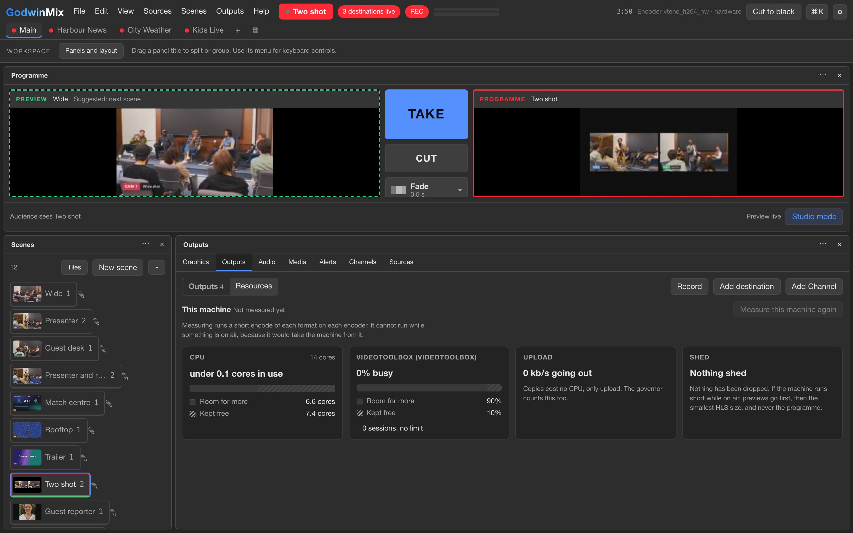 The resources panel showing processor, graphics hardware and upload in use, and how much is kept free